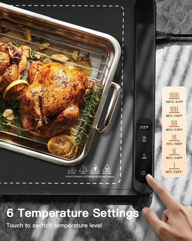 HERTIENDO graphene heating plate with six settings for precise temperature control