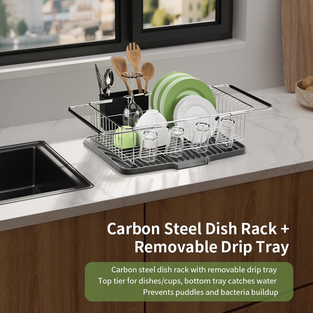 Drainage mat doubles as a standalone drying rack for utensils.