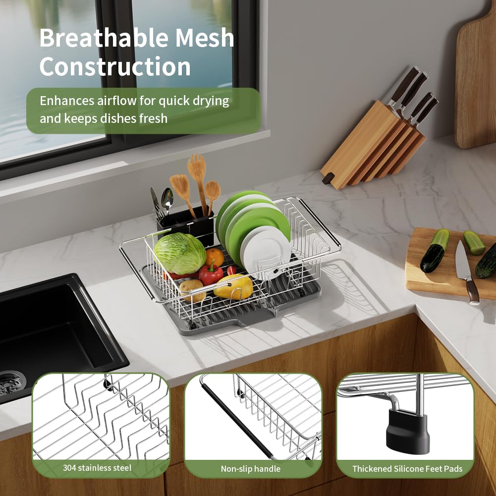 Grey and silver finish complements modern kitchens and many sink configurations.