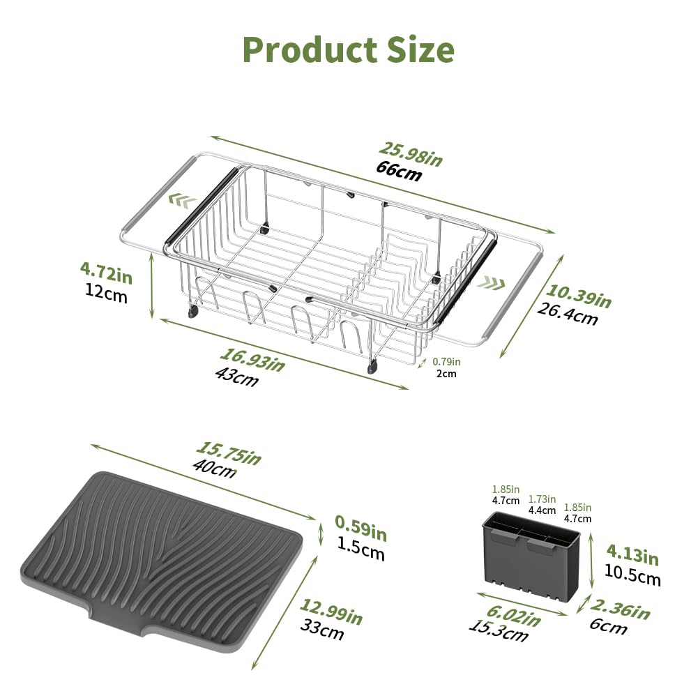 Non-slip feet keep the rack steady on counters or inside sinks.