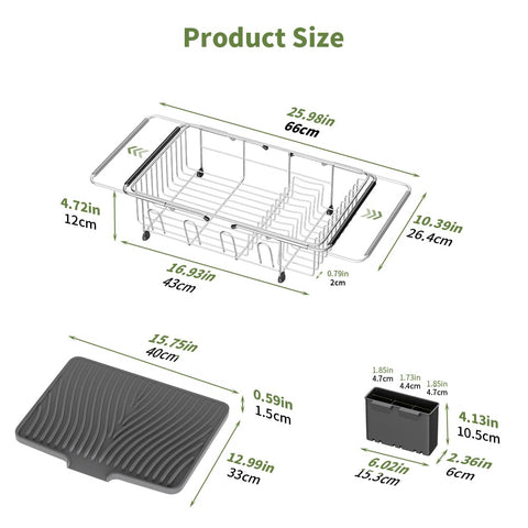 Non-slip feet keep the rack steady on counters or inside sinks.
