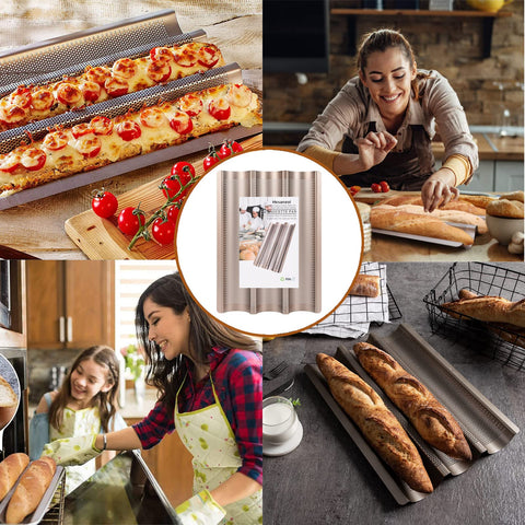 Hesanzol Baguette Pan easy-release design supports home bakers making artisan loaves.