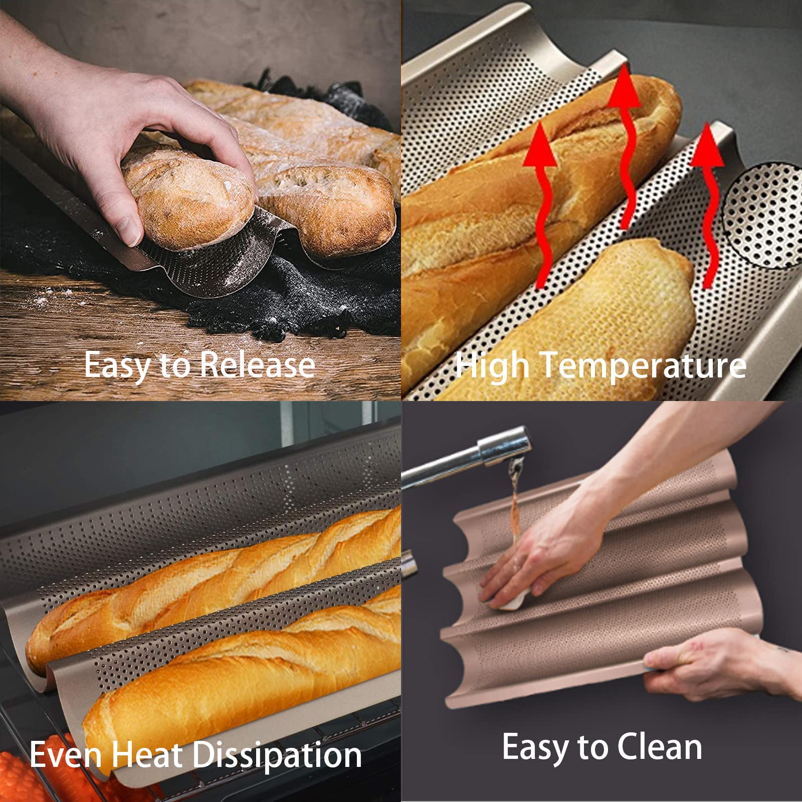 Hesanzol carbon steel 3-loaf pan delivers reliable heat conduction for consistent baking.