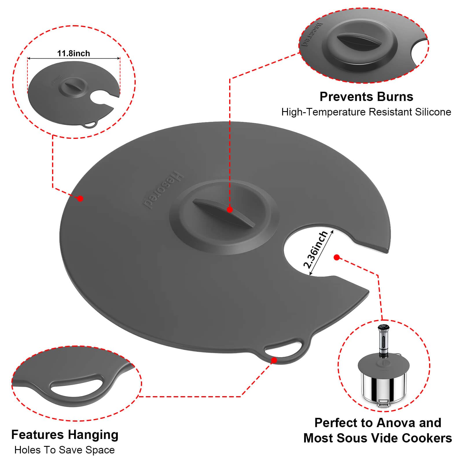 Hescred lid fits 11-inch pots for versatile sous vide setups.