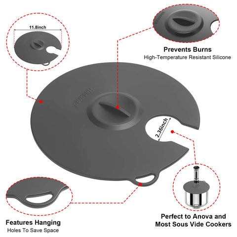Hescred lid fits 11-inch pots for versatile sous vide setups.
