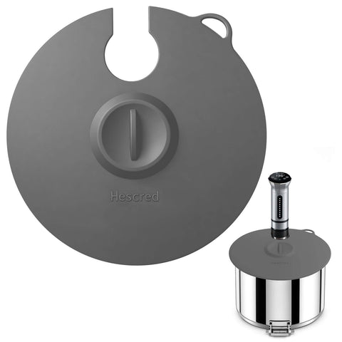 Hescred sous vide lid demonstrates Anova compatibility for precise cooking.