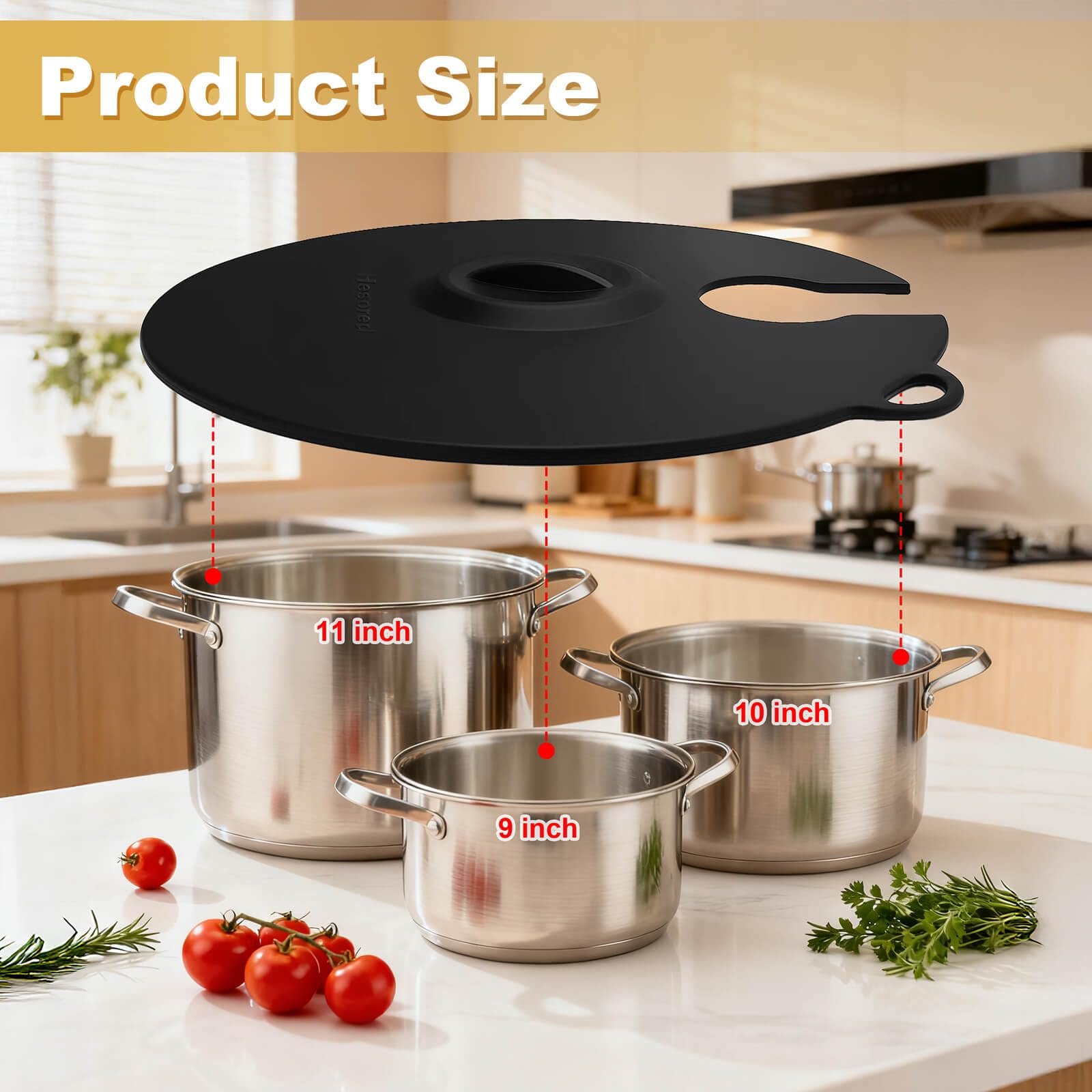 Hescred silicone lid fits pots up to 12 inches for versatile use