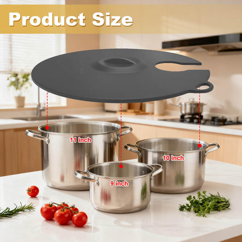 Hescred silicone lid with handles and hooks for easy storage.