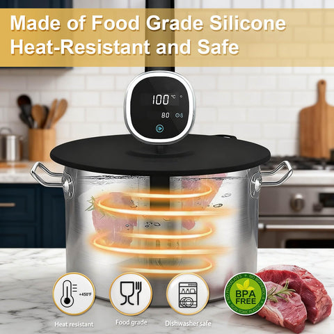 Hescred lid seals steam to reduce evaporation during sous vide cooking
