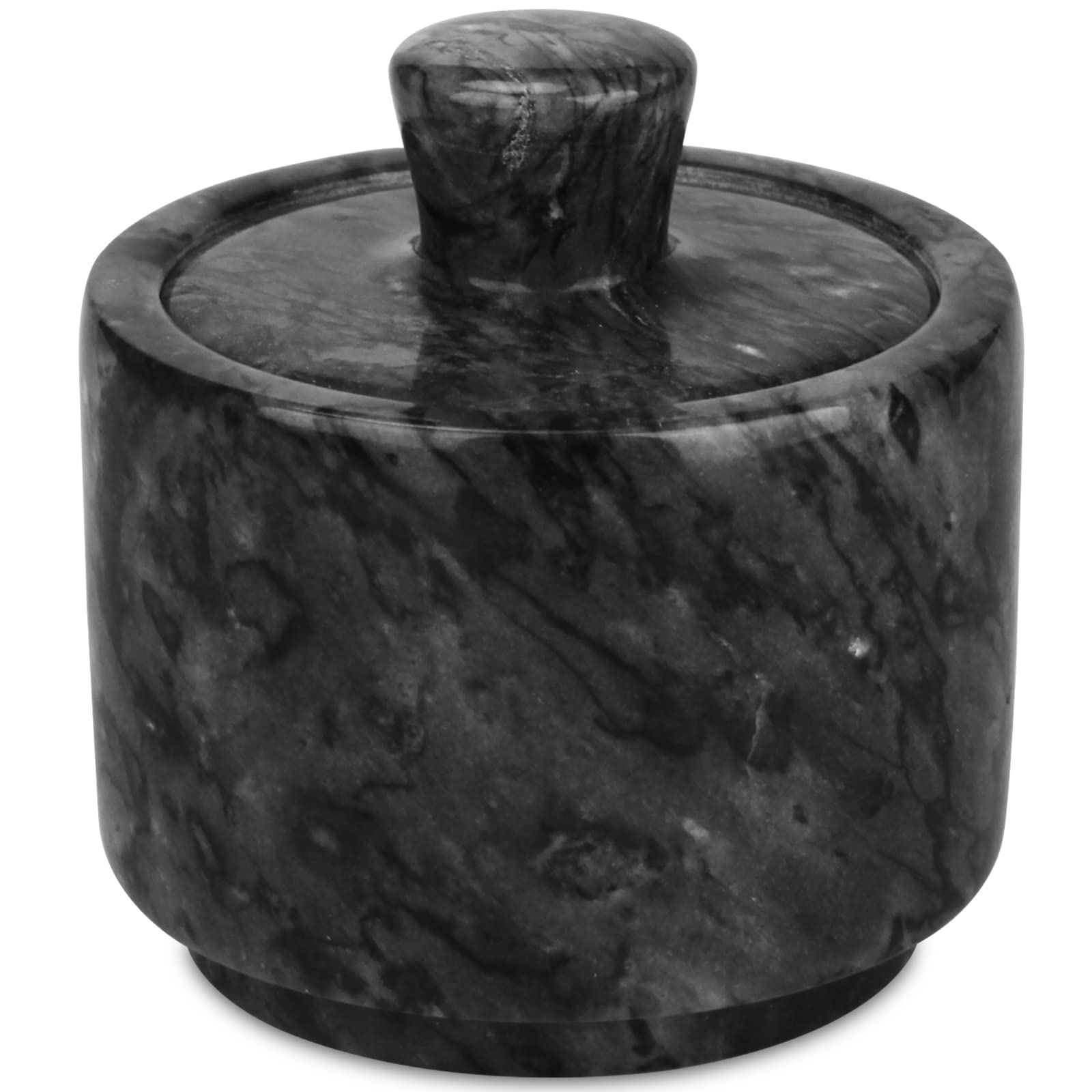 HESHIBI marble salt cellar with lid, closeup of smooth surface for elegant storage