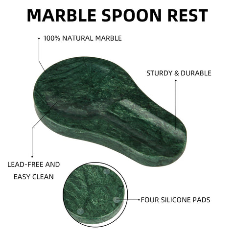 HESHIBI marble spoon rest rests on the counter with utensils ready for cooking tasks.