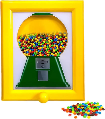 Heskbirg wall candy dispenser frame yellow front view dispenses treats cleanly.