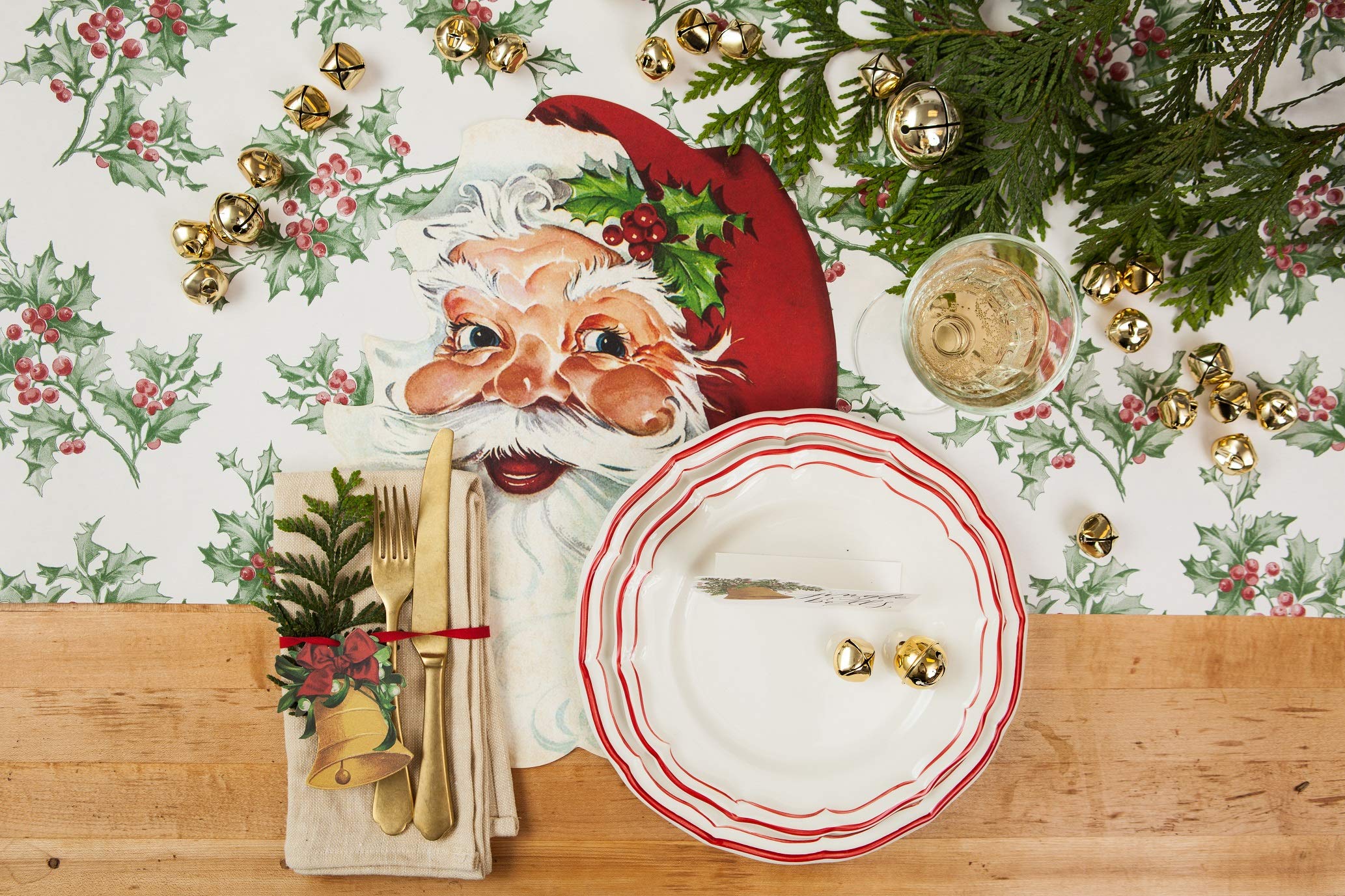 12-pack Santa placemats fit standard tables for family dinners.