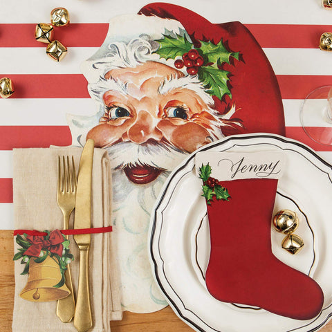 Disposable placemats make hosting easier for indoor or outdoor Yuletide gatherings.