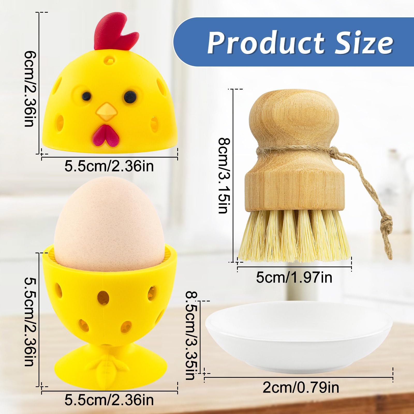 Heuihm silicone egg brush cleaner dual brushes on fruits and vegetables remove stains efficiently.