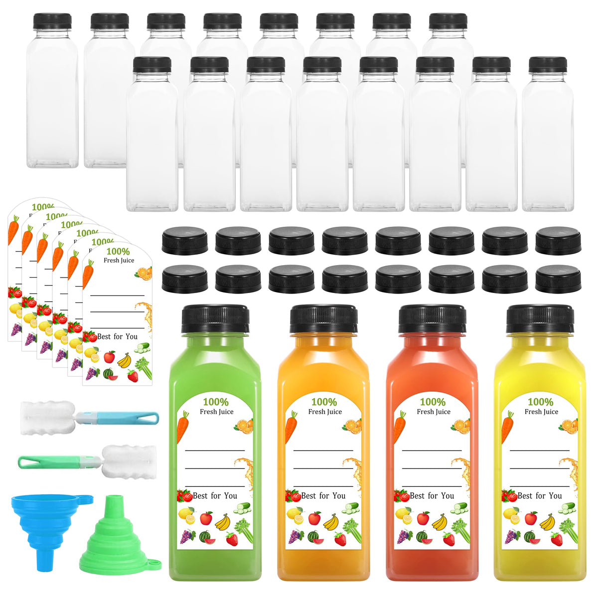 HEWASME 12oz clear bottle with cap for fresh juices on the go
