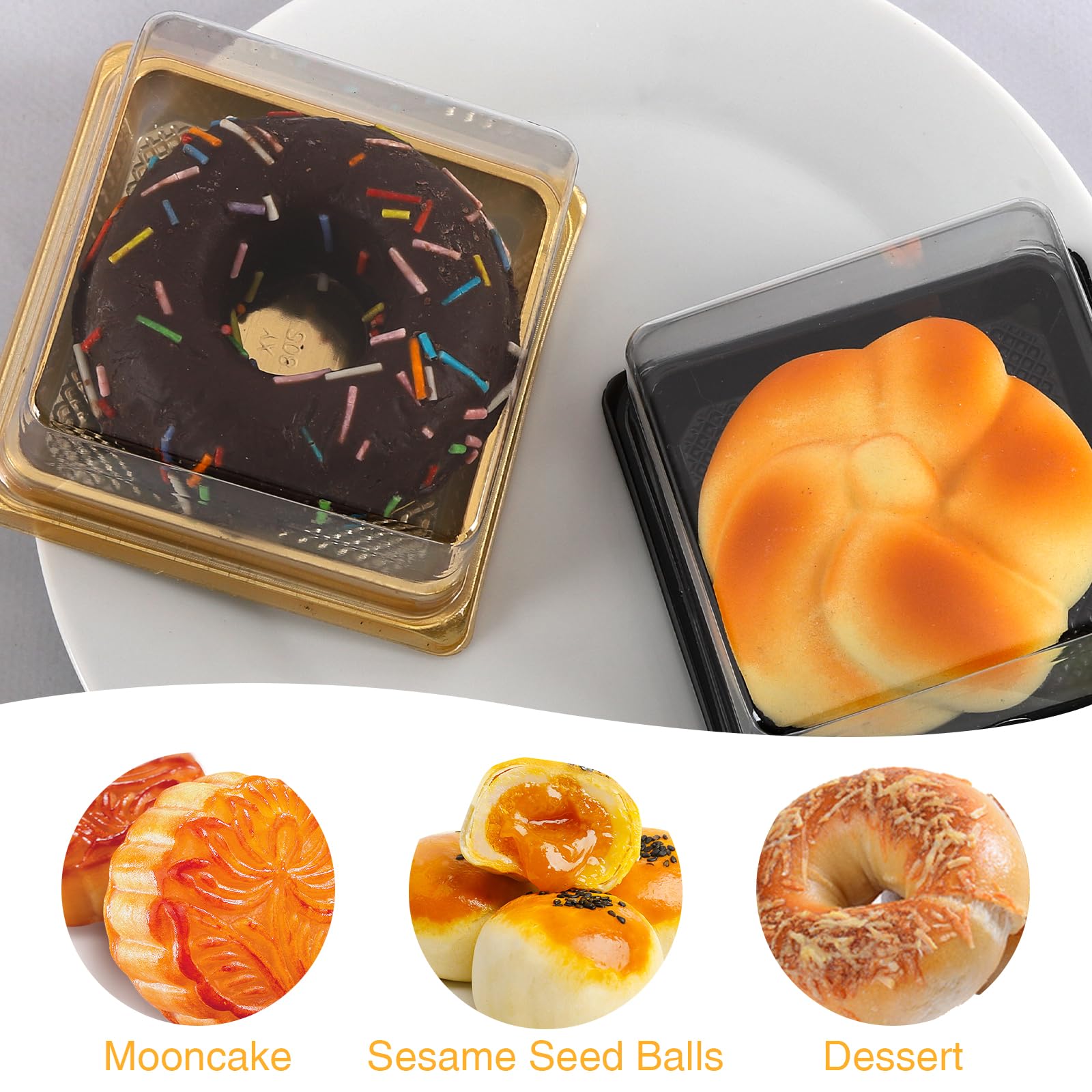 Hewnda gold top dome 1-1/2in: clear lid protects treats during transport.