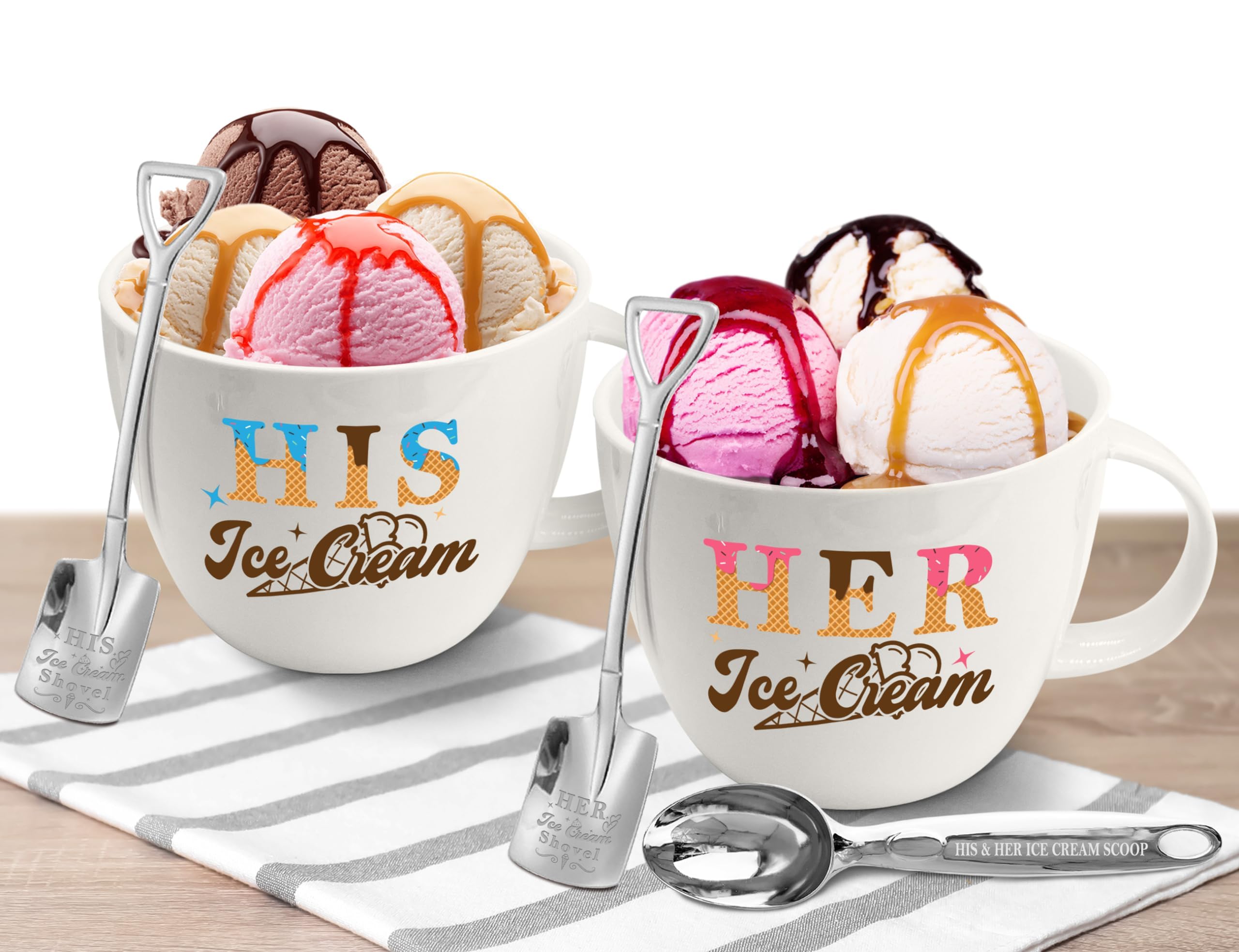 Hexagram his and hers ice cream bowls with waffle cone motif for shared desserts.