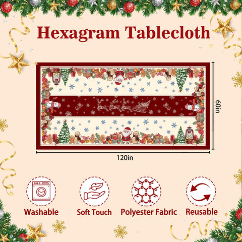 Hexagram Christmas tablecloth with Santa pattern ideal for holiday meals