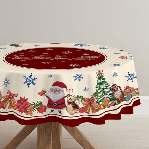 Hexagram round Christmas tablecloth shown on a round dining table for style.