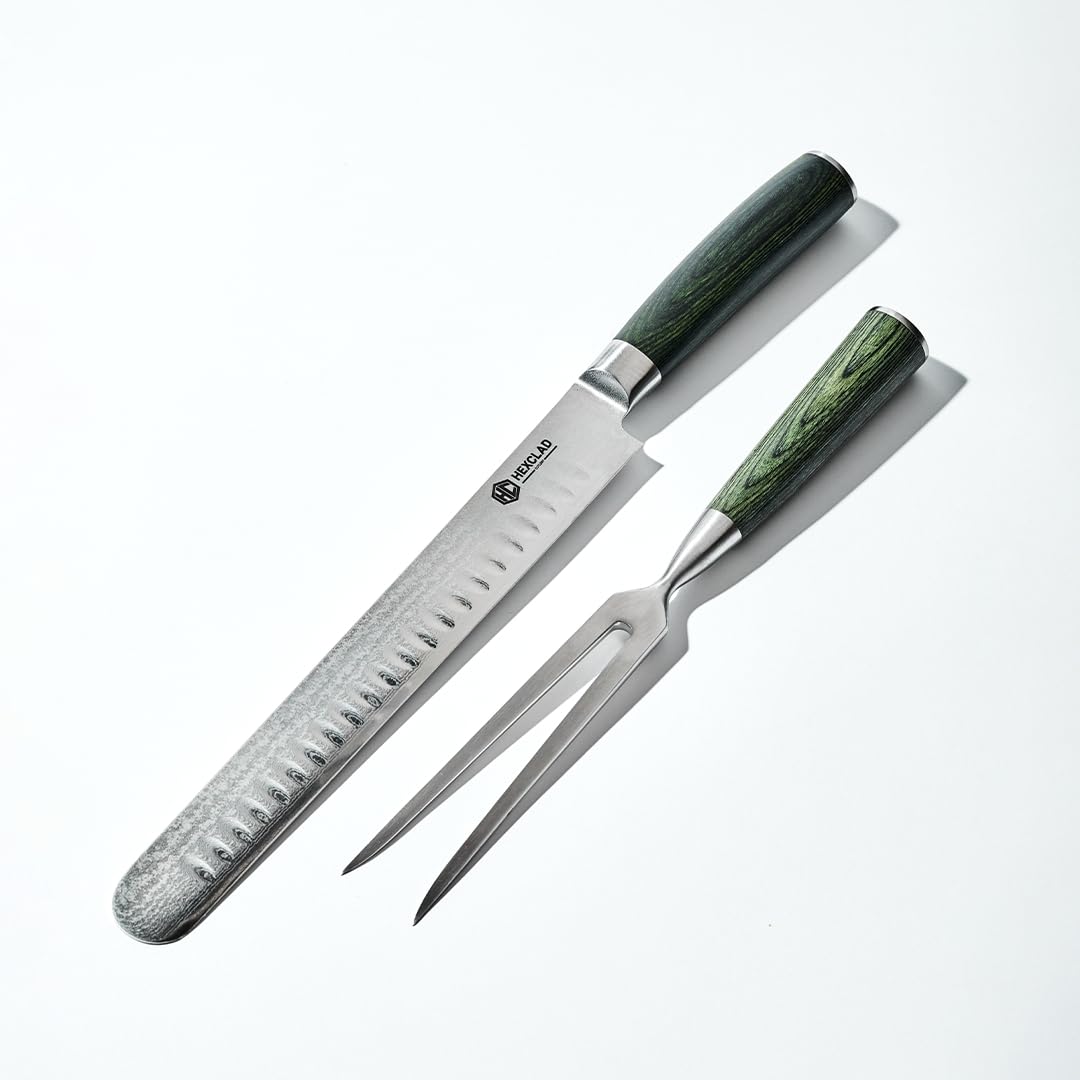 HexClad carving knife 10-inch blade offers precise, smooth slicing for tender cuts.