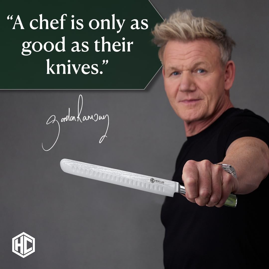 HexClad carving knife full-tang design provides balanced control during carving.
