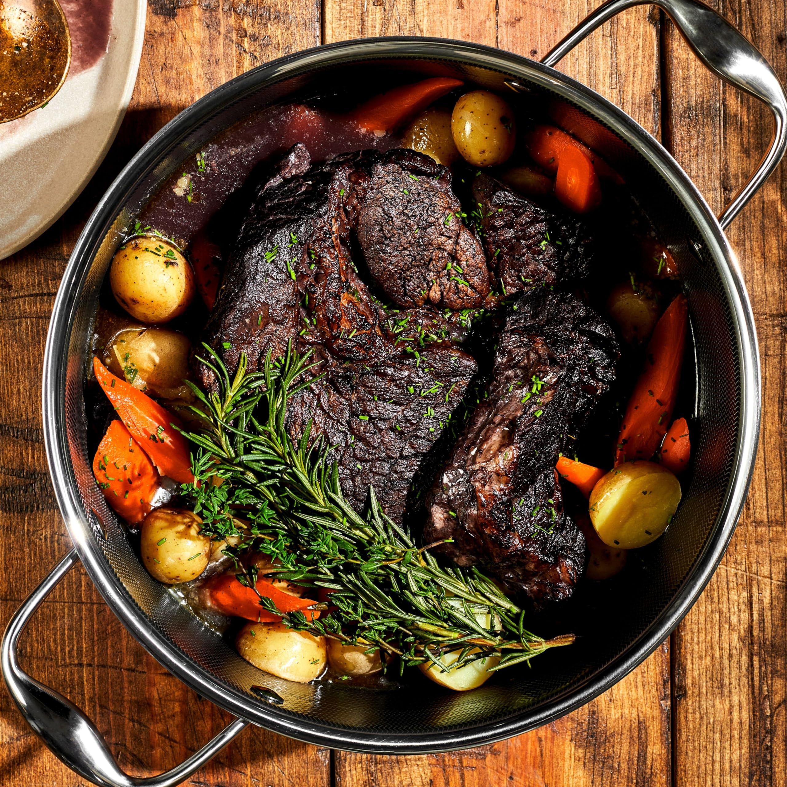 HexClad 5-qt dutch oven sears meat for rich flavor.