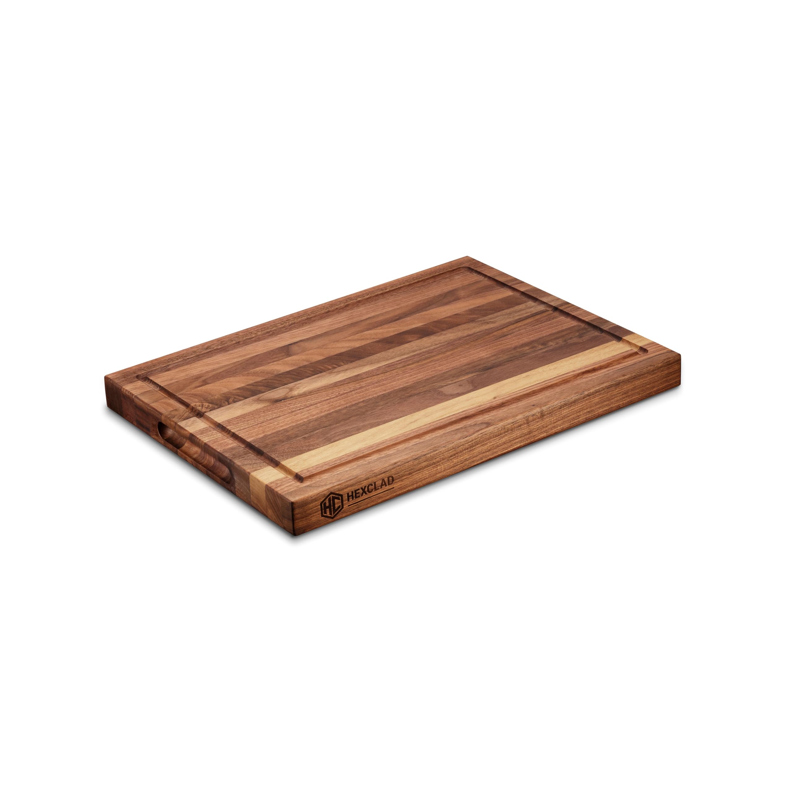 HexClad walnut cutting board with grooved juice side for clean carving