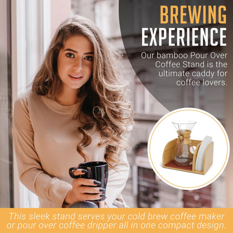 HEXNUB Bamboo Caddy built-in filter holder keeps filters and napkins close at hand.