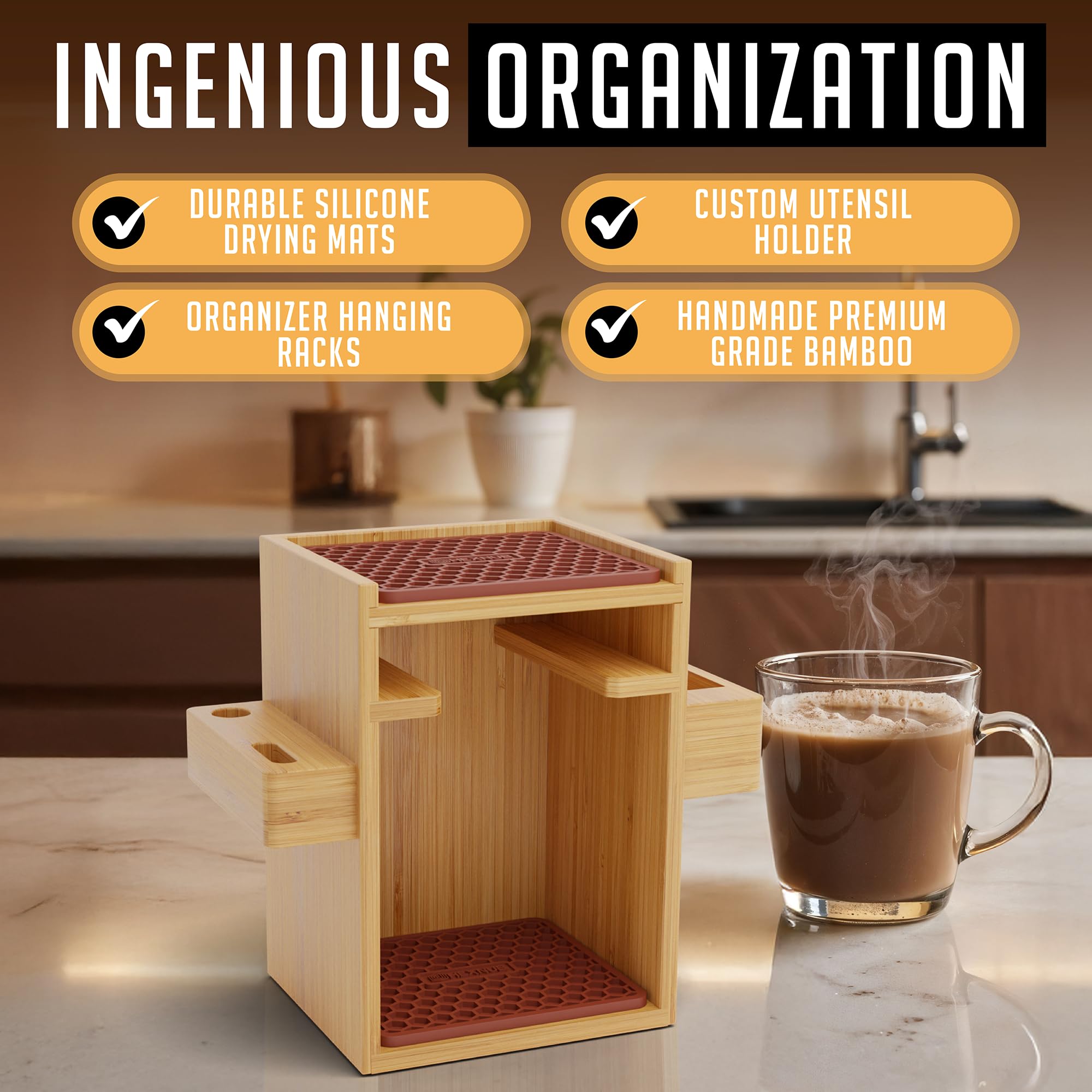 HEXNUB coffee filter holder keeps essentials accessible during morning routines