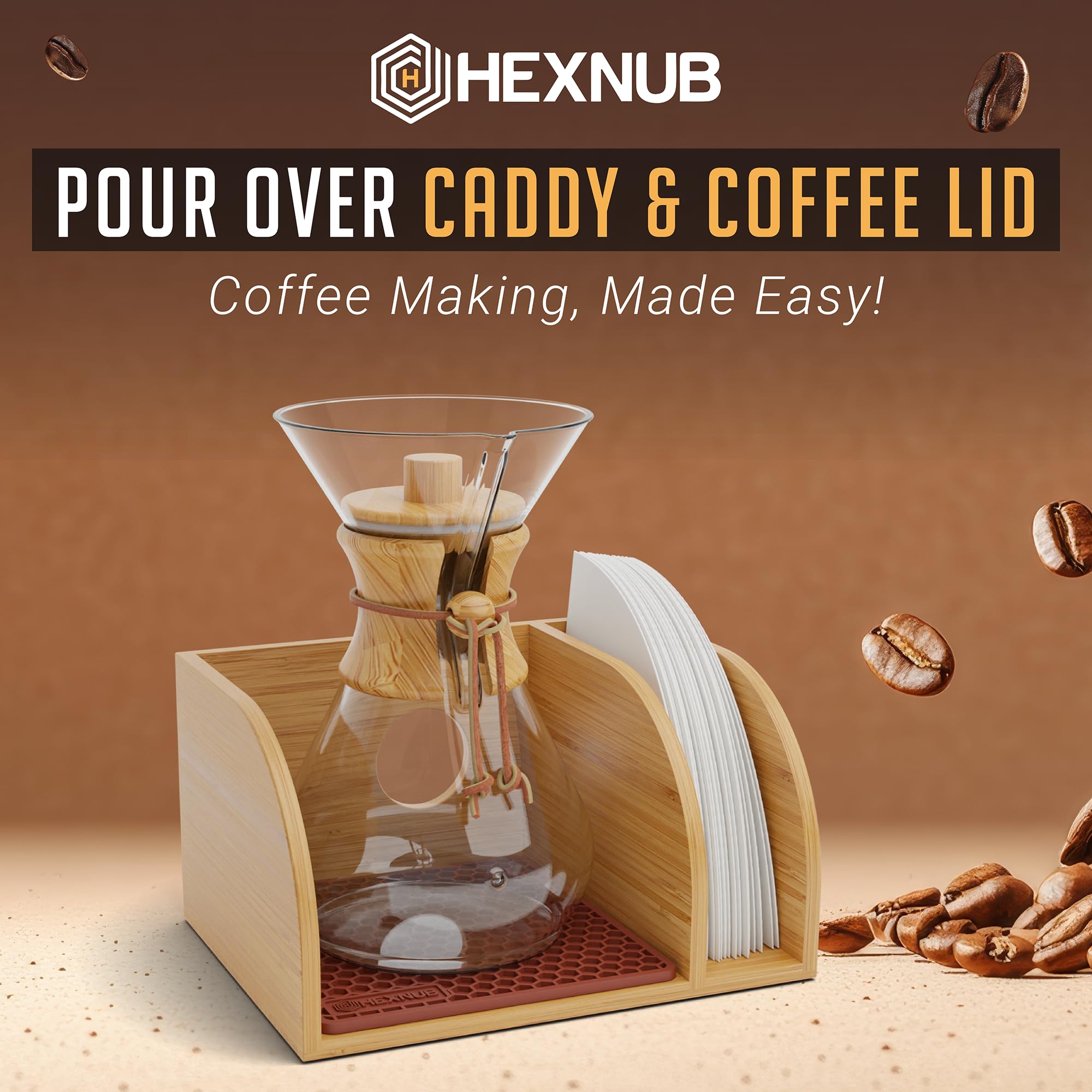 HEXNUB heatproof mat protects surfaces and catches drips during brewing.