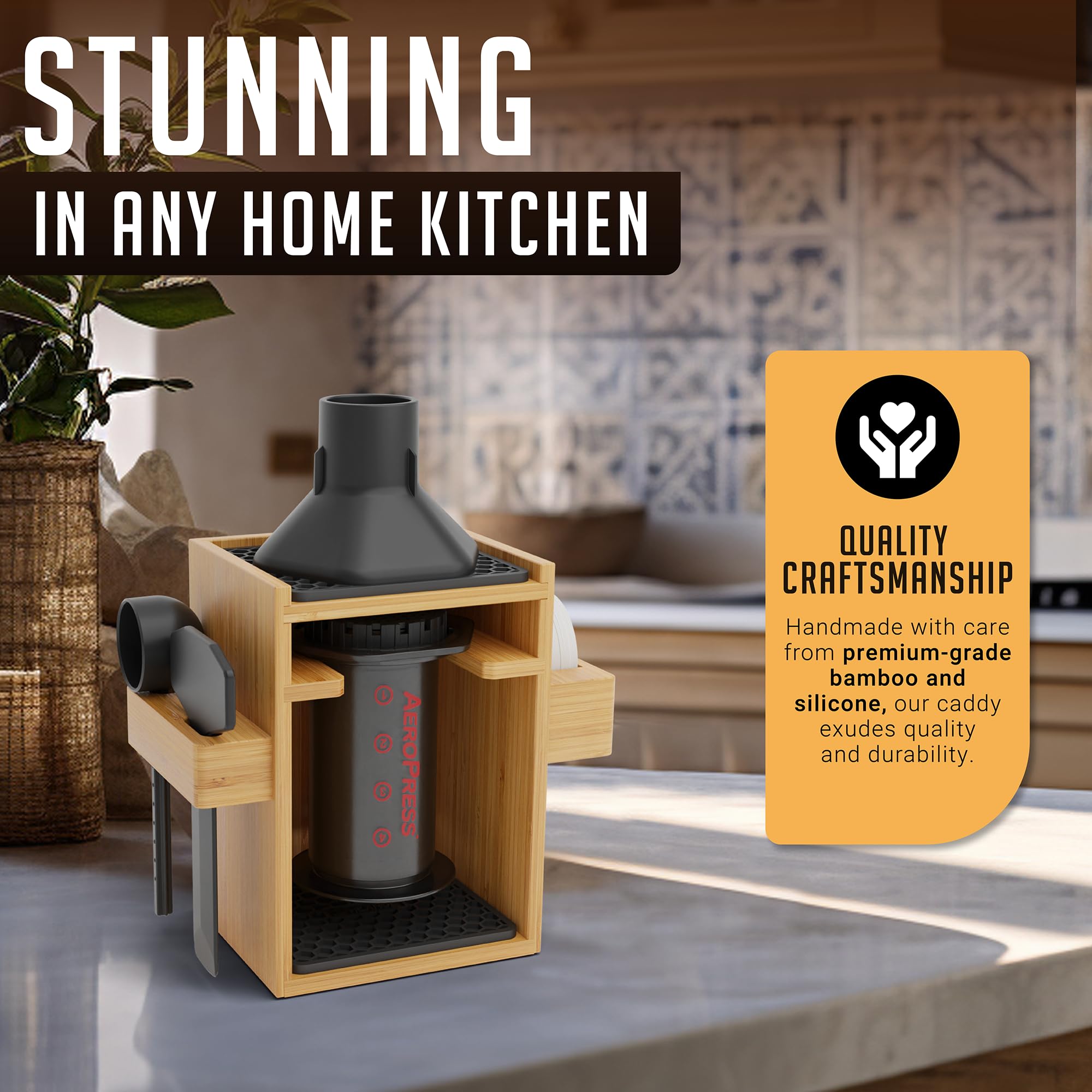 HexNUB premium bamboo craftsmanship adds warmth to your coffee bar