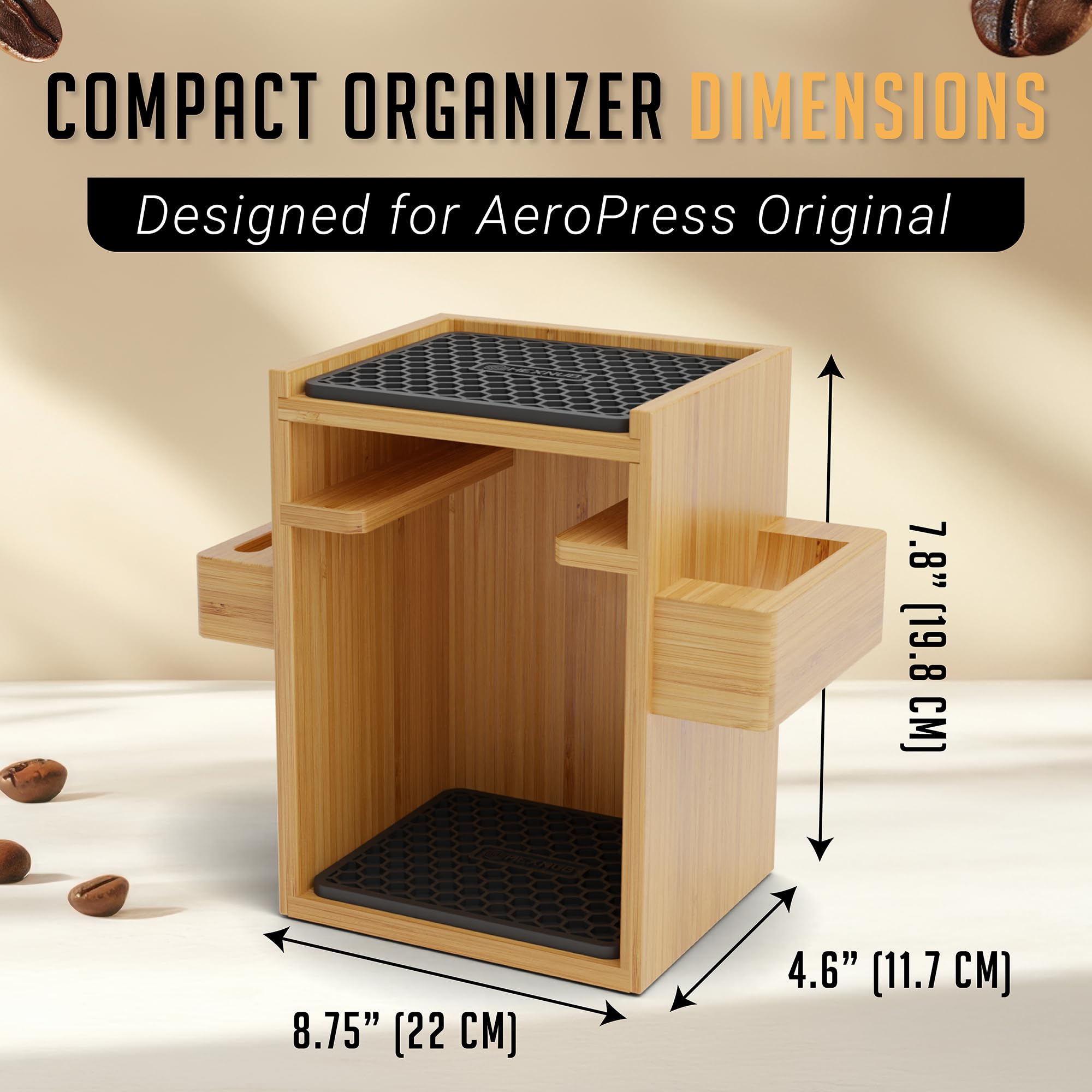 HexNUB bamboo station stand for AeroPress accessories and cups