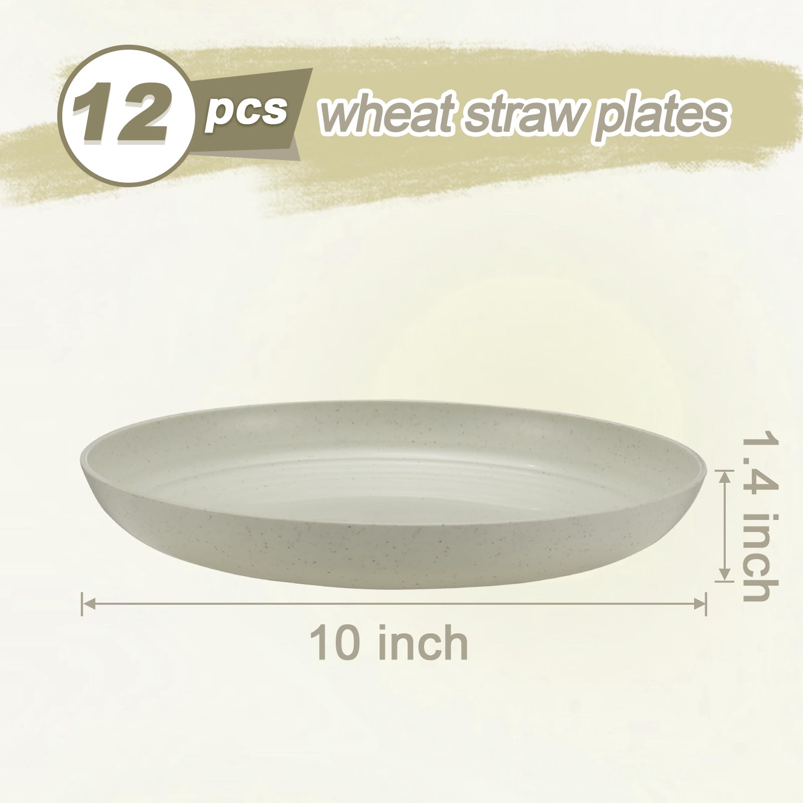 HEYCOME 12-piece wheat straw plates in beige demonstrate durable, lightweight tableware.