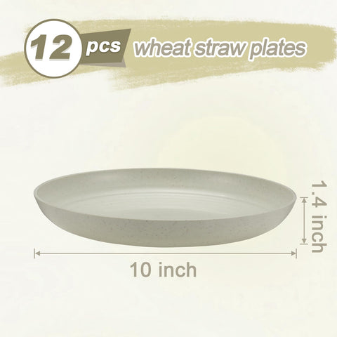 HEYCOME 12-piece wheat straw plates in beige demonstrate durable, lightweight tableware.