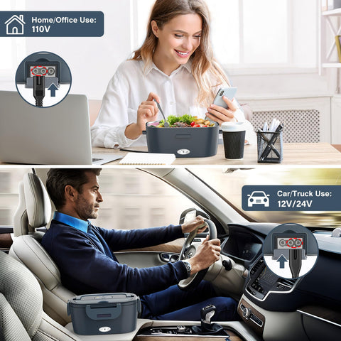 Heyfavor 3-in-1 lunch box plugs into car, truck, or outlet for flexible heating.