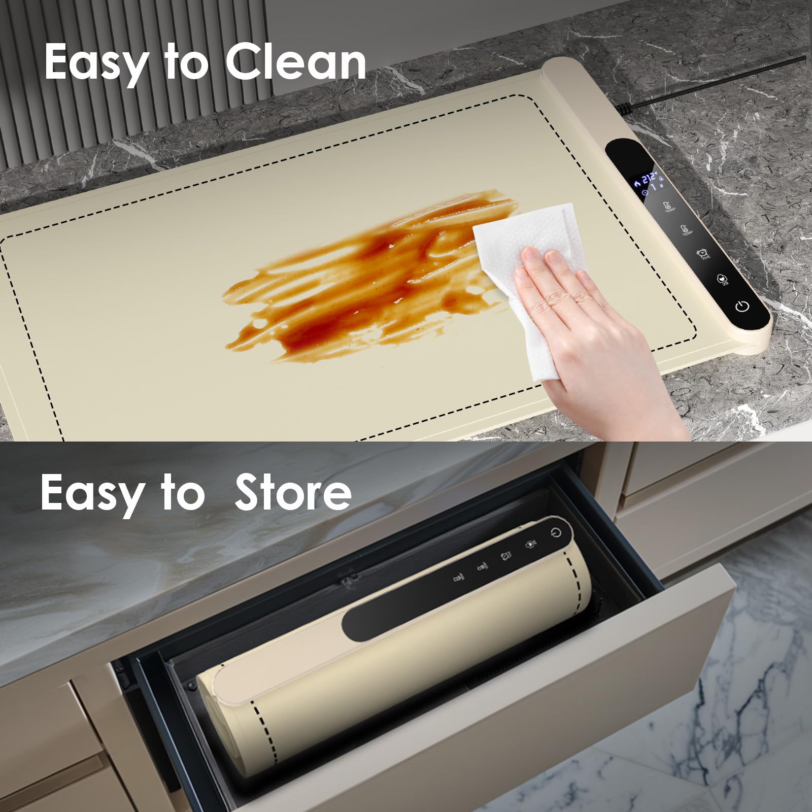Heyfavor warming mat silicone surface resists oil and cleans easily