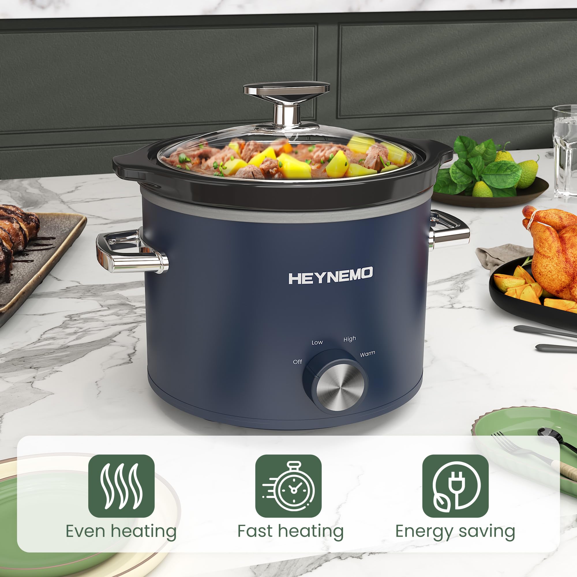 HEYNEMO 2qt slow cooker dips serving option suits small gatherings.