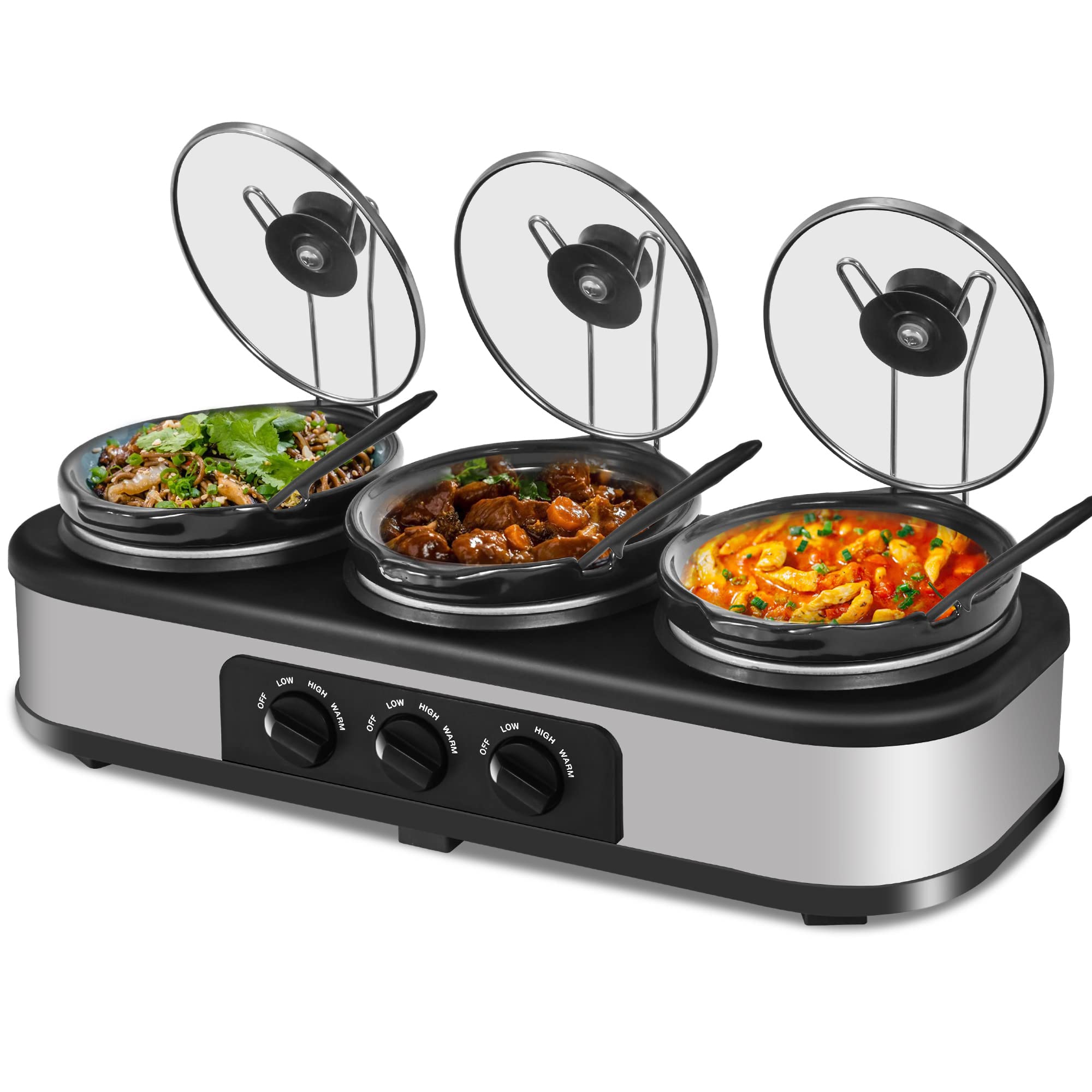 HEYNEMO triple slow cooker buffet server on table keeps dishes warm for gatherings