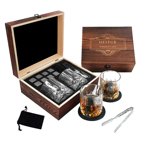 HEYPUB whiskey stones gift box displaying a complete premium set ideal for gifting.