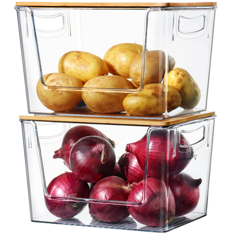Heyuzb pantry organizers stackable bin front view for easy access to onions and potatoes