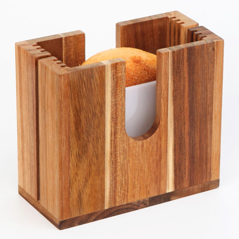 HeywoodCabin large bagel slicer in acacia wood with stable base for clean, even cuts.