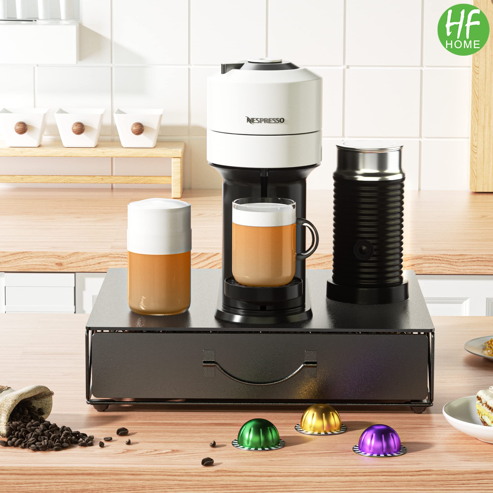 HFHOME Vertuoline drawer with 48 pods in six columns for quick selection.