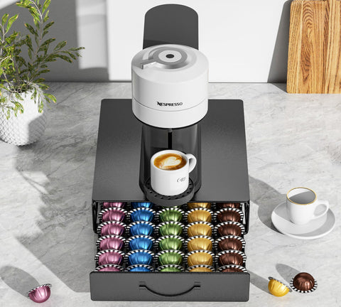 HFHOME versatile organizer stores tea bags and sugar packets beside coffee pods