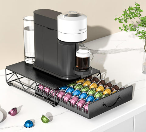 HFHOME Vertuo pod storage with smooth glide drawer for quick access to capsules