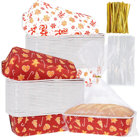 HFYZZ Christmas paper loaf pans set, 50 pieces, ideal for gifting bread.