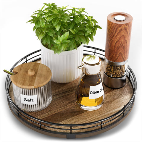 HGF Acacia Wood 10-inch Lazy Susan rotation showcasing smooth 360-degree access