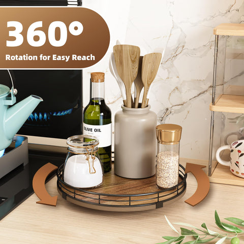 HGF Acacia wood Lazy Susan spices within reach for quick meals
