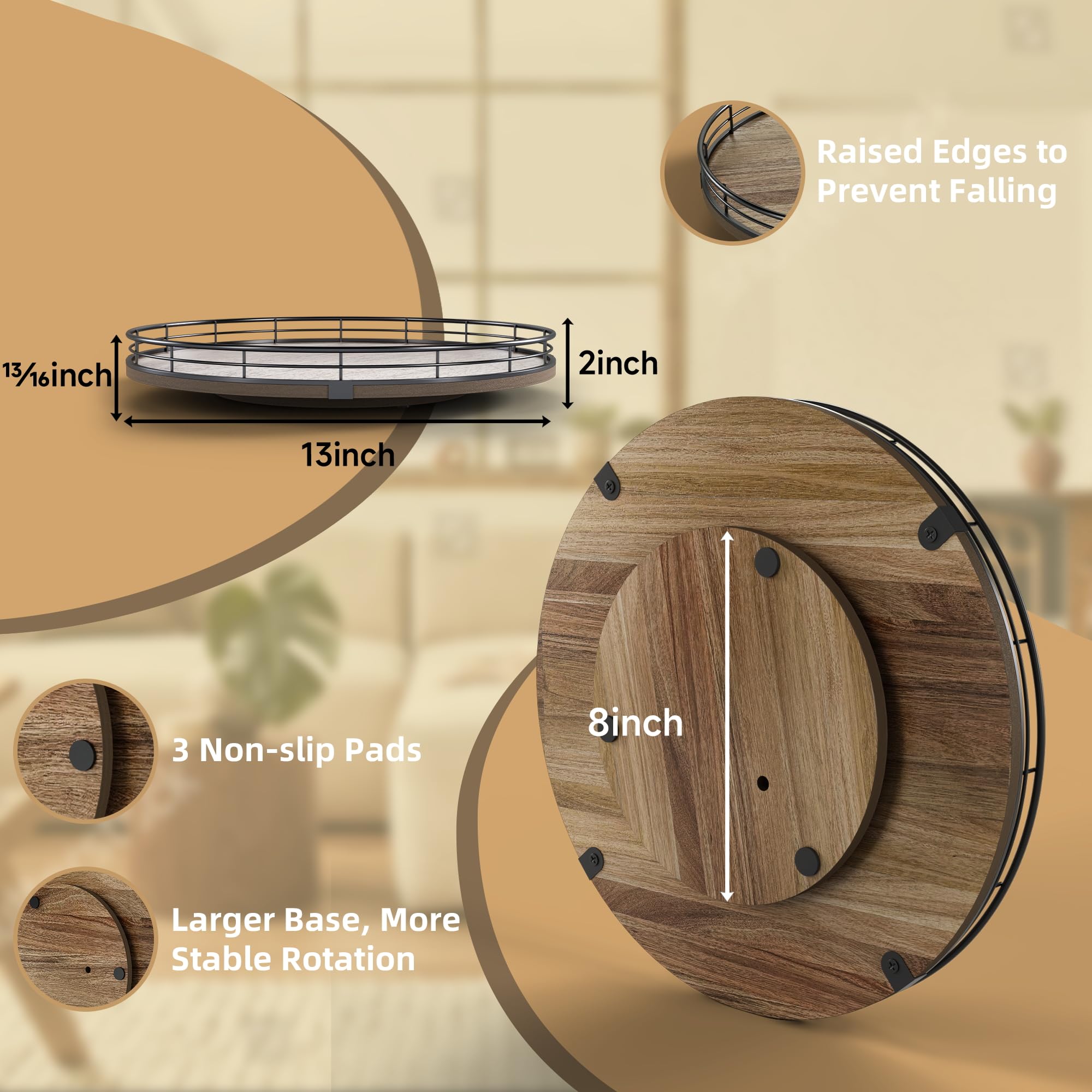 HGF Lazy Susan raised iron edges keep items secure during rotation.