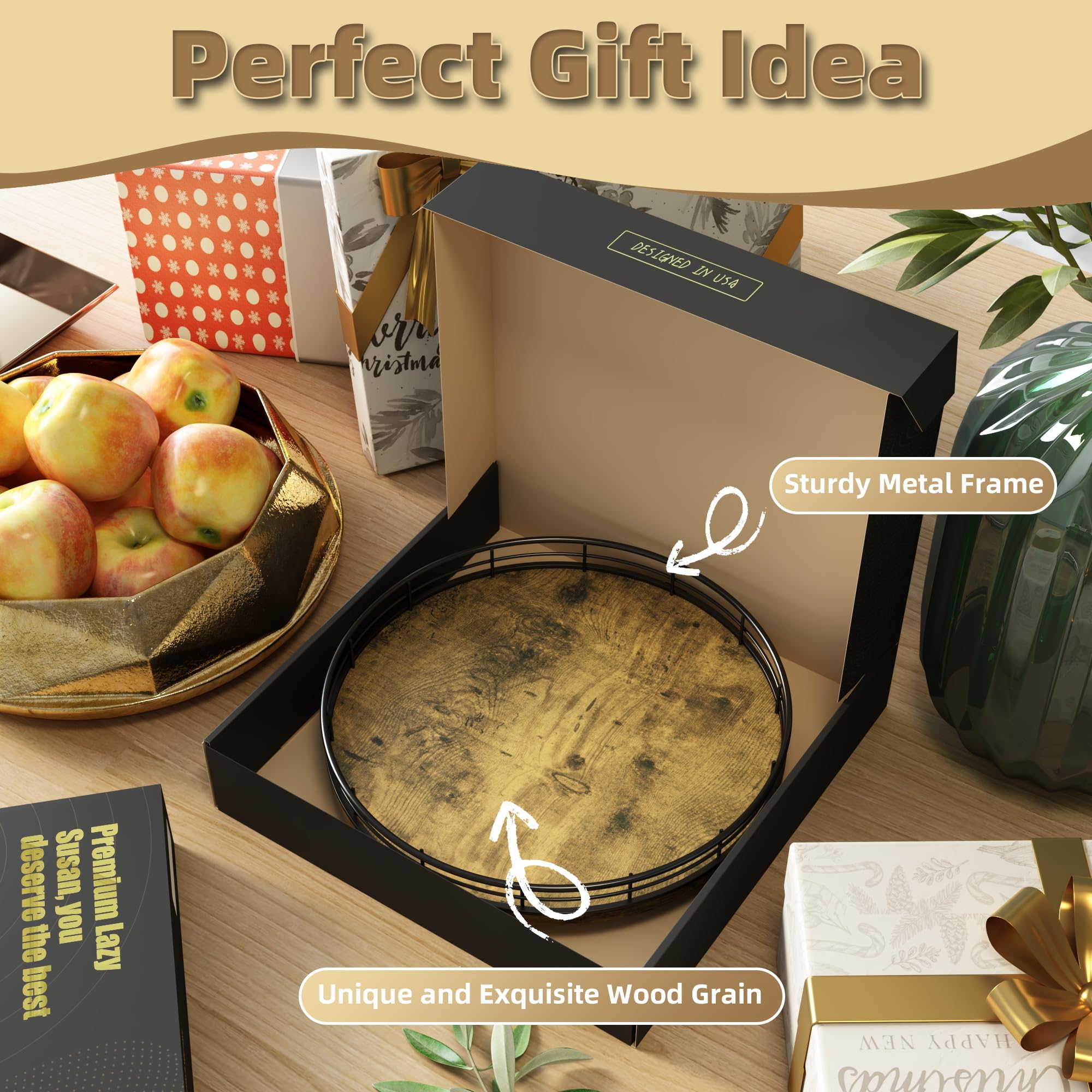 HGF Lazy Susan anti-slip feet stabilize items and protect surfaces.